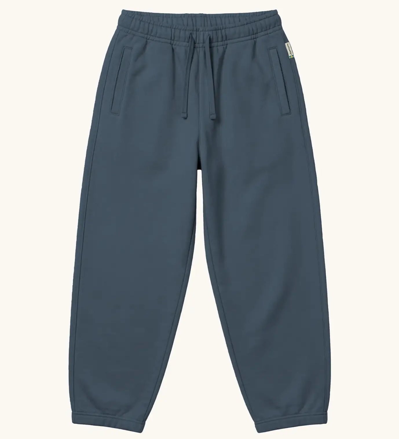 Maxomorra kids baggy sweat pants in navy, features a drawstring cord around the waist and side pockets