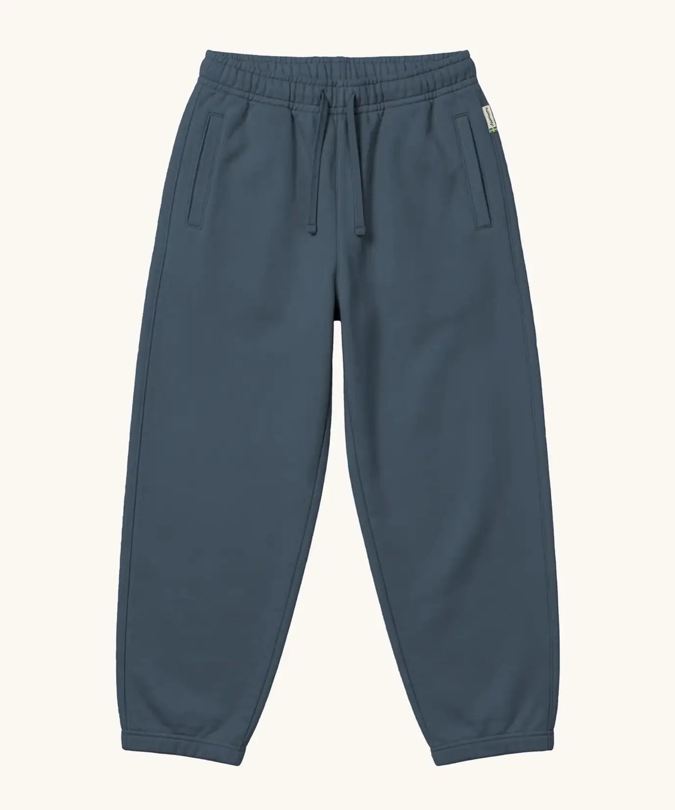 Maxomorra kids baggy sweat pants in navy, features a drawstring cord around the waist and side pockets