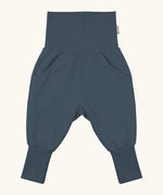 Maxomorra GOTS organic cotton waist sweat pants in navy. Features a elasticated waist band leg cuffs and side pockets