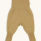 Maxomorra GOTS organic cotton waist sweat pants in mustard. Features a elasticated waist band leg cuffs and side pockets