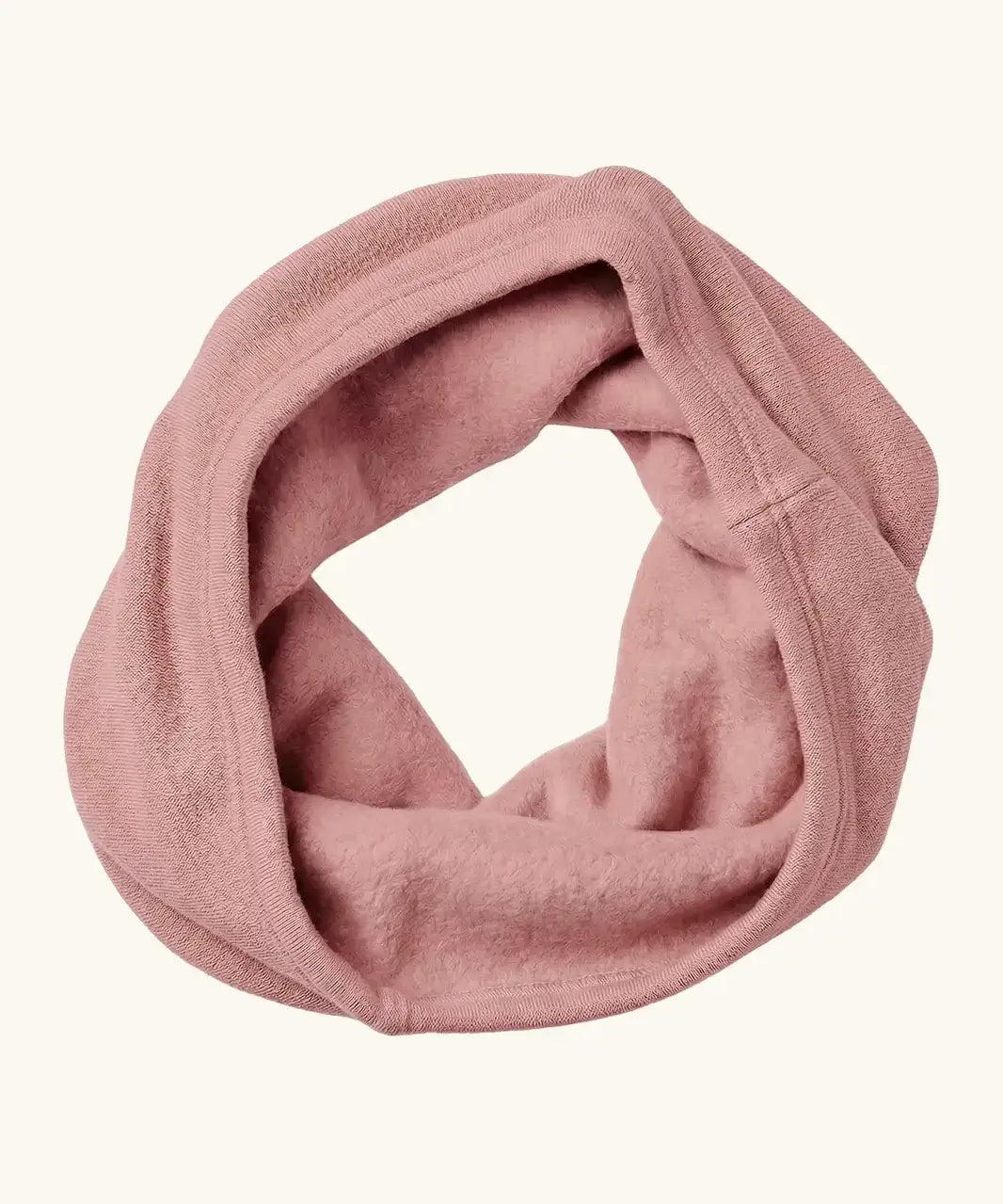 Maxomorra GOTS organic cotton sweat scarf tube in solid pink with a velour outer and soft fleece inner lining