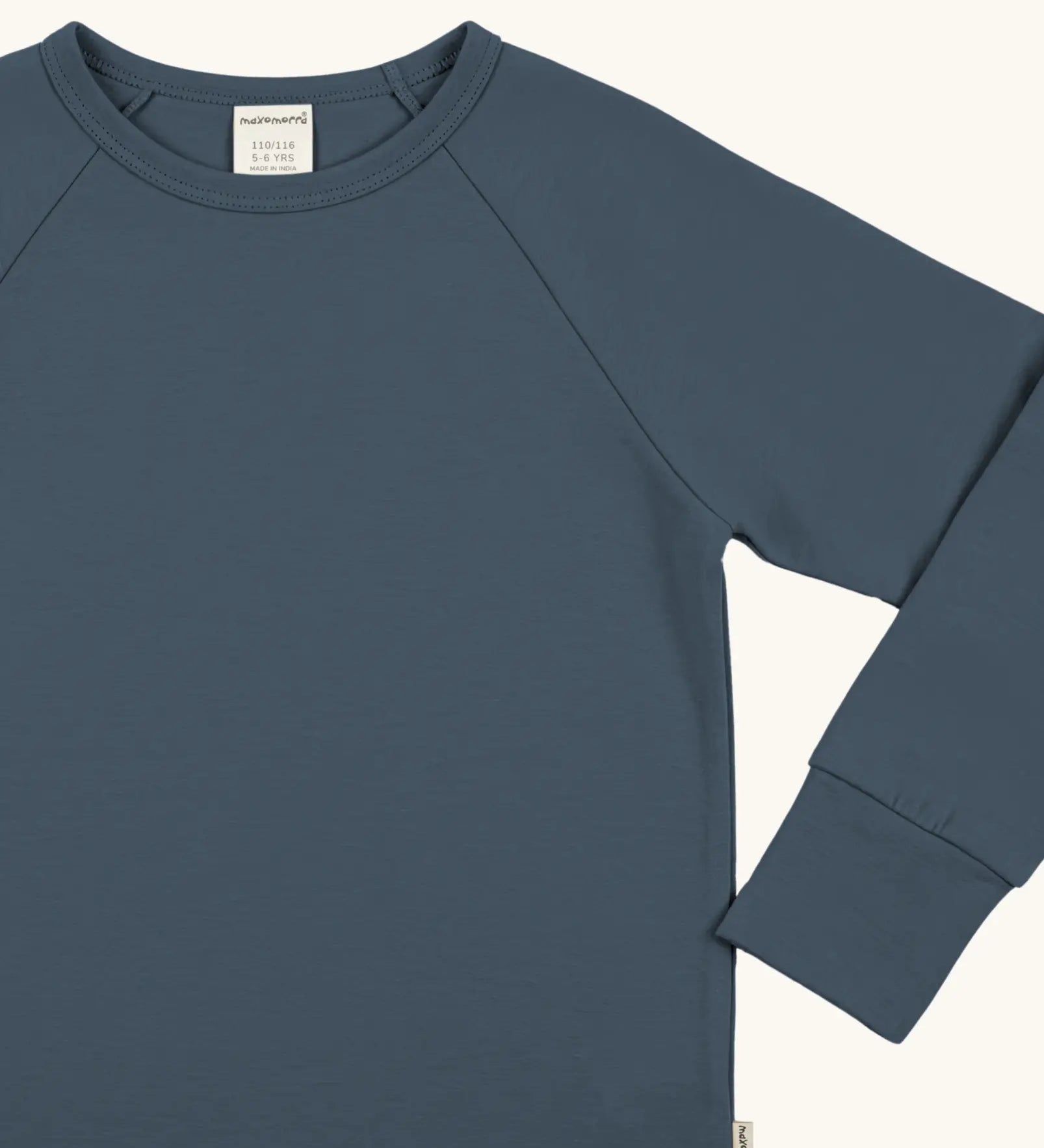Maxomorra kids long sleeve top in blue, made from GOTS organic cotton.
