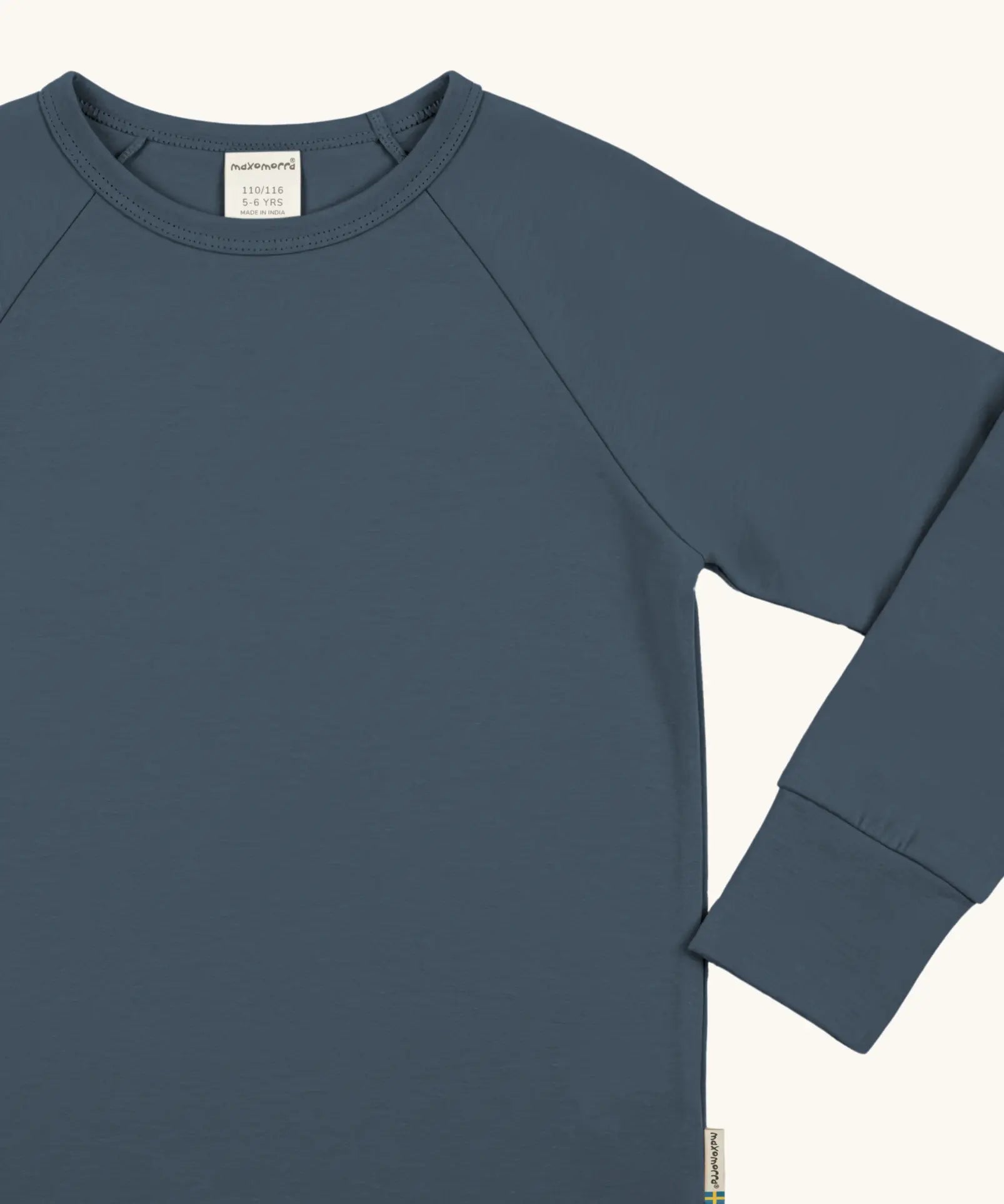 Maxomorra kids long sleeve top in blue, made from GOTS organic cotton.