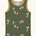 Maxomorra GOTS organic cotton kids tank top in green with a cute repeating fox print and mustard trim