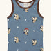 Maxomorra GOTS organic cotton kids tank top in blue with a cute repeating owl print and brown trim