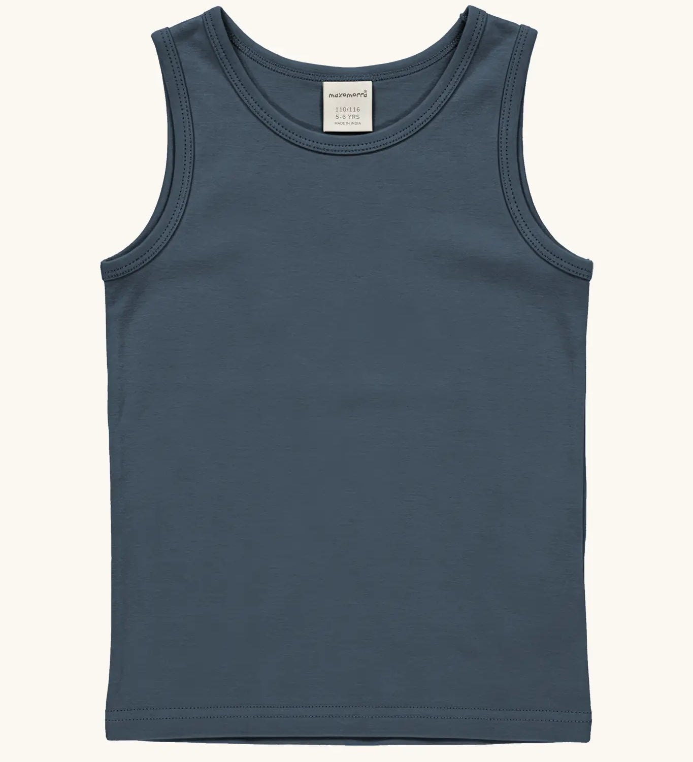 Maxomorra GOTS organic cotton kids tank top in solid blue 