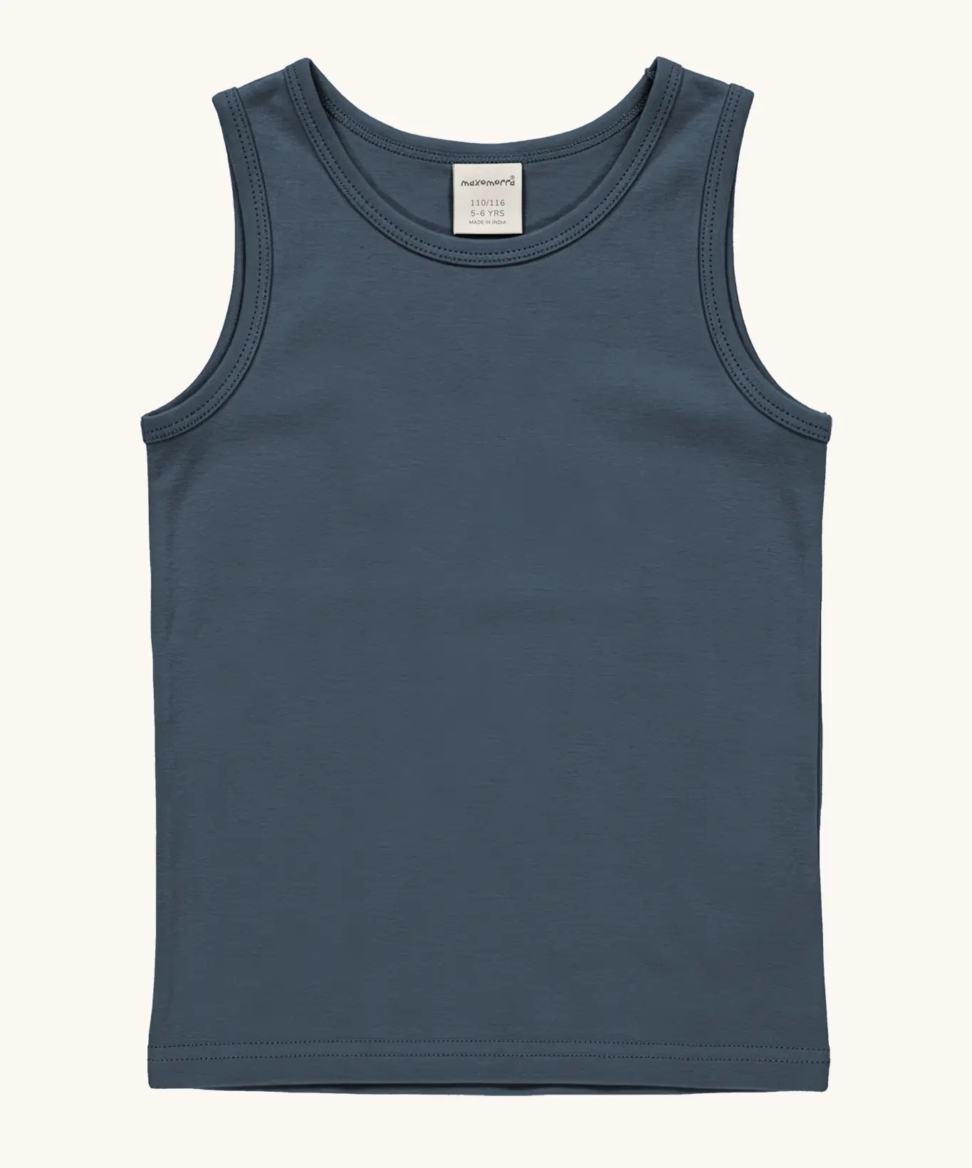 Maxomorra GOTS organic cotton kids tank top in solid blue 