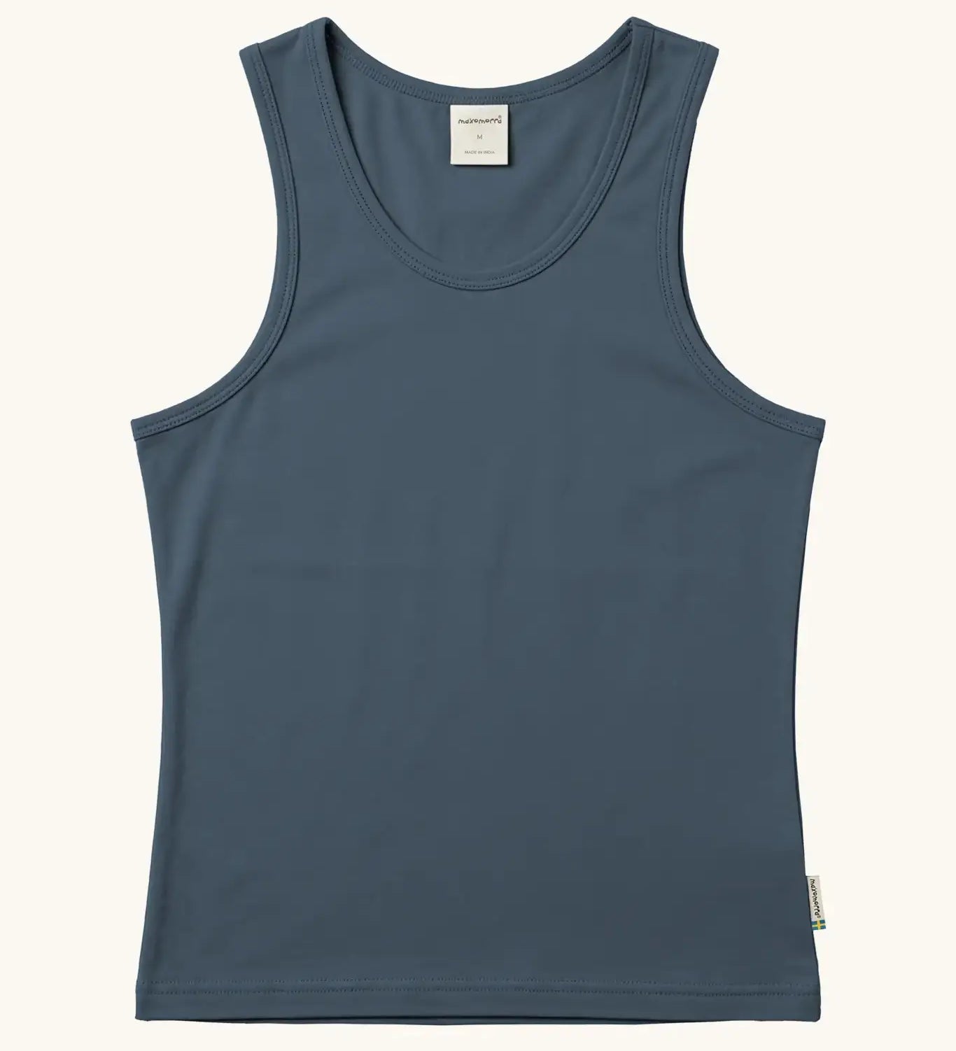 Maxomorra GOTS organic cotton women's tank top in solid blue.