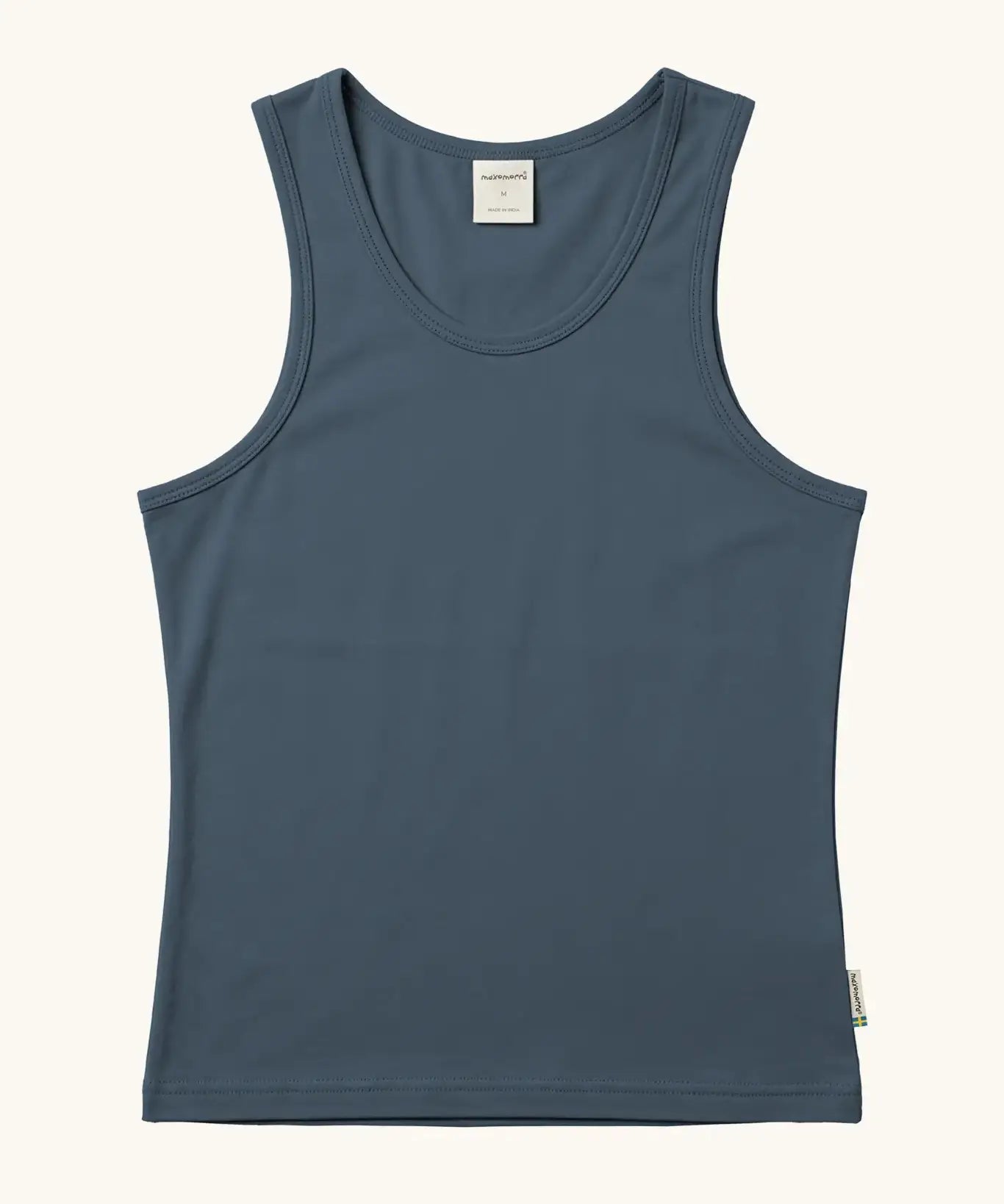 Maxomorra GOTS organic cotton women's tank top in solid blue.