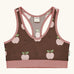 Maxomorra GOTS organic cotton comfort top in brown with a repeating apple print and pale pink trim. A cropped vest with an elasticated under band