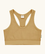 Maxomorra GOTS organic cotton comfort top in mustard. A cropped vest with an elasticated under band