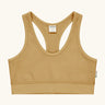 Maxomorra GOTS organic cotton comfort top in mustard. A cropped vest with an elasticated under band