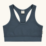 Maxomorra GOTS organic cotton comfort top in solid blue. A cropped vest with an elasticated under band