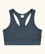 Maxomorra GOTS organic cotton comfort top in solid blue. A cropped vest with an elasticated under band