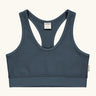 Maxomorra GOTS organic cotton comfort top in solid blue. A cropped vest with an elasticated under band