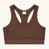 Maxomorra GOTS organic cotton comfort top in solid brown. A cropped vest with an elasticated under band