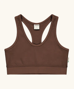 Maxomorra GOTS organic cotton comfort top in solid brown. A cropped vest with an elasticated under band