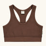 Maxomorra GOTS organic cotton comfort top in solid brown. A cropped vest with an elasticated under band