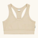 Maxomorra GOTS organic cotton comfort top in cream. A cropped vest with an elasticated under band