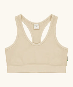 Maxomorra GOTS organic cotton comfort top in cream. A cropped vest with an elasticated under band