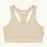 Maxomorra GOTS organic cotton comfort top in cream. A cropped vest with an elasticated under band