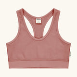 Maxomorra GOTS organic cotton comfort top in solid pink. A cropped vest with an elasticated under band