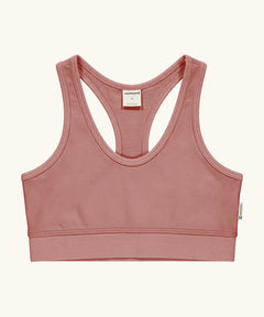 Maxomorra GOTS organic cotton comfort top in solid pink. A cropped vest with an elasticated under band