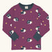Maxomorra GOTS organic cotton long sleeve top in purple with a cute repeating hedgehog print and a navy neck line and cuffs