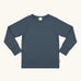 Maxomorra GOTS organic cotton long sleeve raglan top in solid blue. Features a crew neck line and fitted cuffs