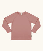 Maxomorra GOTS organic cotton long sleeve raglan top in solid pink. Features a crew neck line and fitted cuffs