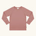 Maxomorra GOTS organic cotton long sleeve raglan top in solid pink. Features a crew neck line and fitted cuffs