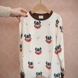 Maxomorra long sleeve kids top with Viking print in white with brown cuffs and piping, made from organic cotton.