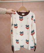 Maxomorra long sleeve kids top with Viking print in white with brown cuffs and piping, made from organic cotton.
