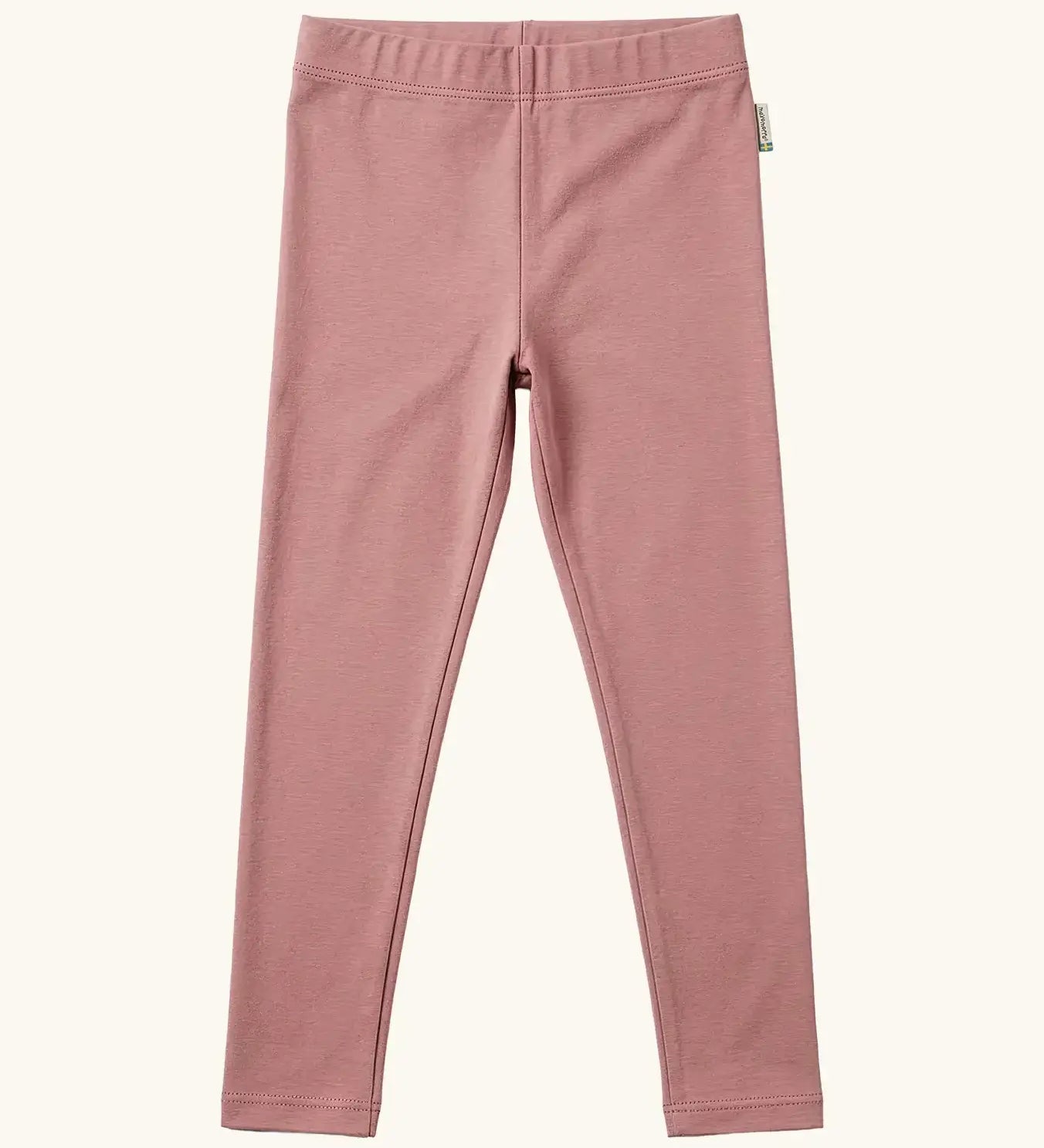Maxomorra kids GOTS organic cotton leggings in solid pink with an elasticated waist band.