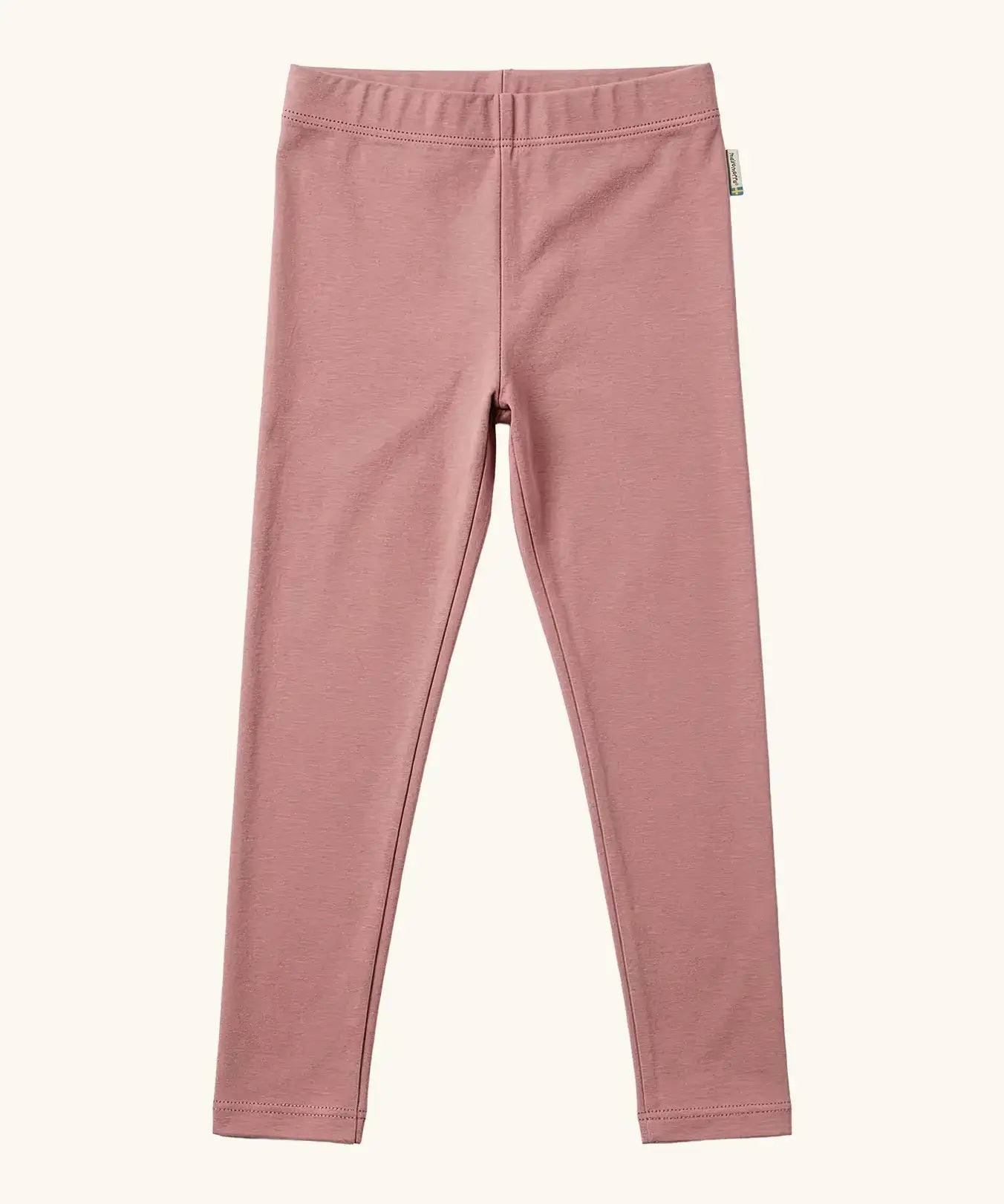 Maxomorra kids GOTS organic cotton leggings in solid pink with an elasticated waist band.