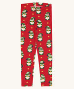 Maxomorra Swedish Santa Leggings on a plain background. 