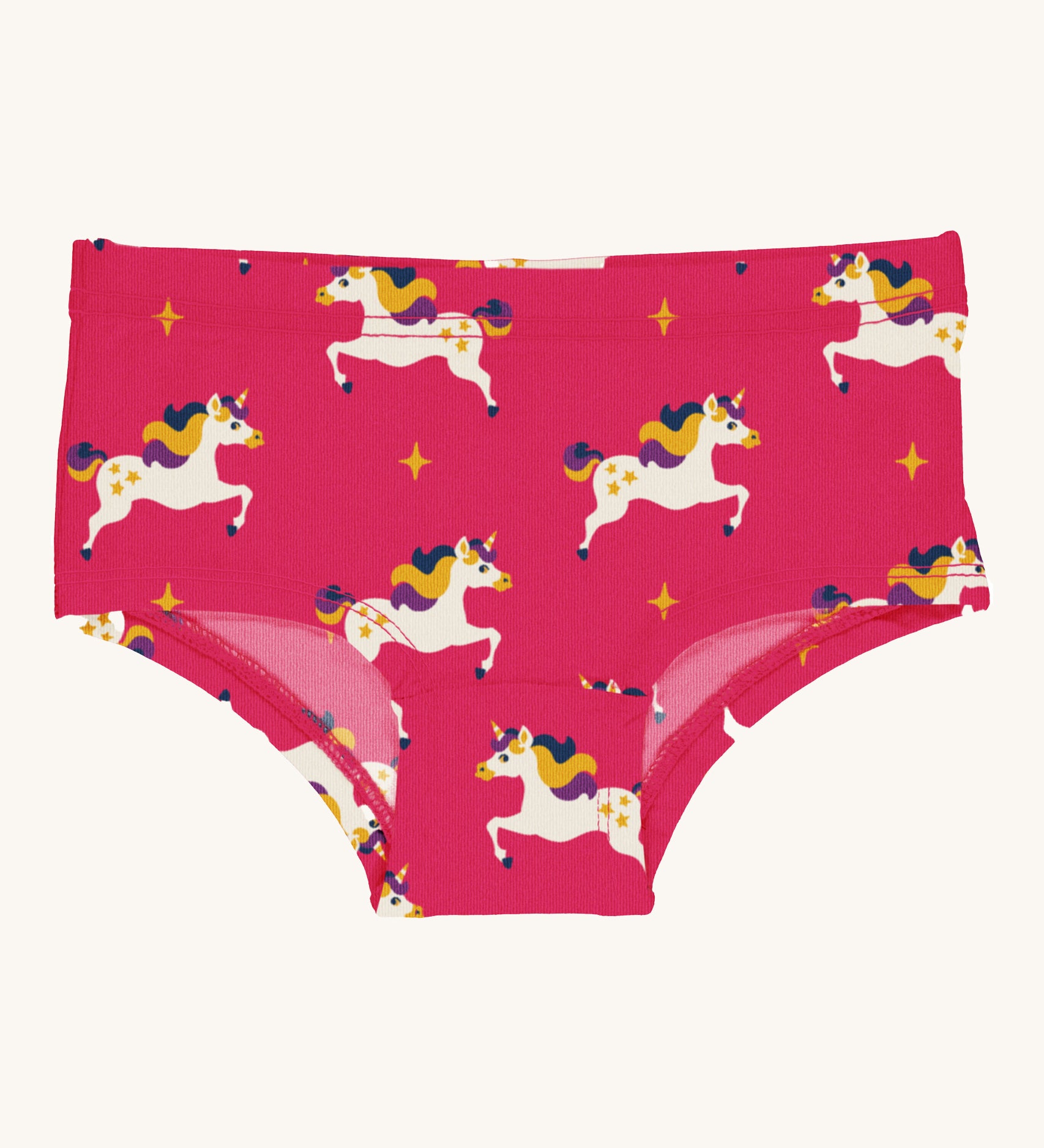 Maxomorra unicorn hipster briefs on a plain background. 