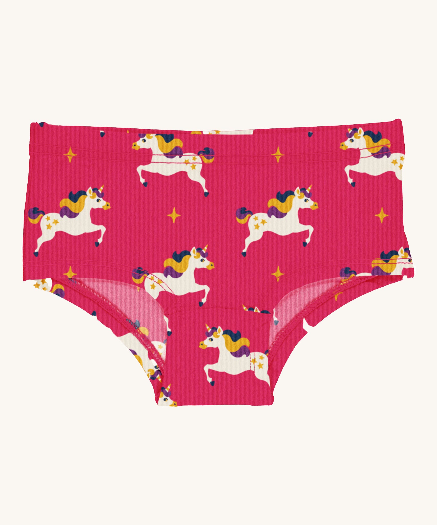 Maxomorra unicorn hipster briefs on a plain background. 