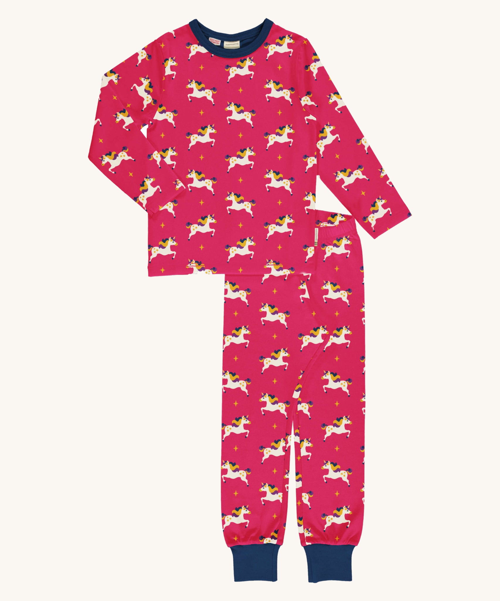 Maxomorra Unicorn Long Sleeve Pyjama Set on a plain background.