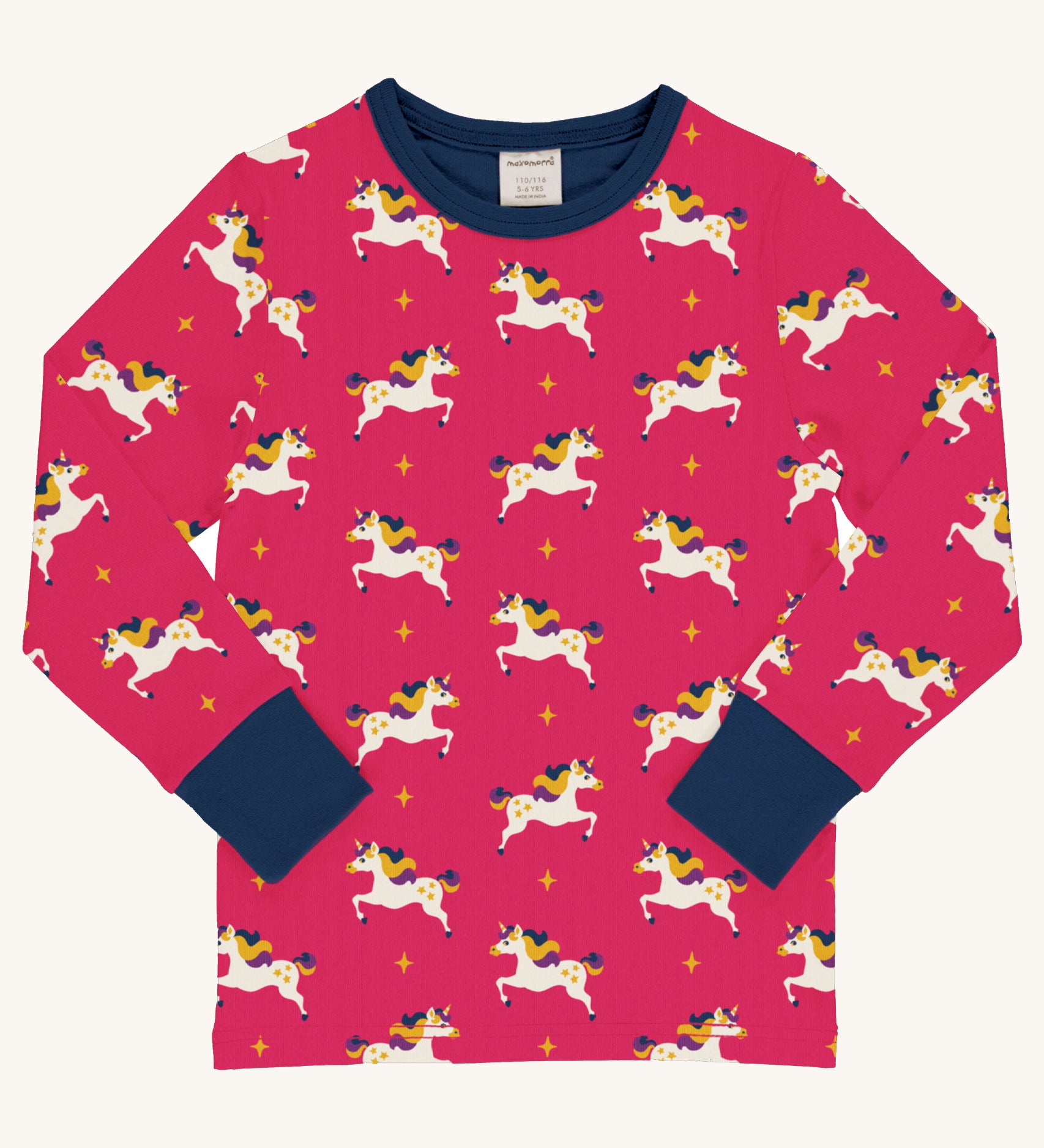 Maxomorra Unicorn Long Sleeve Top on a plain background. 