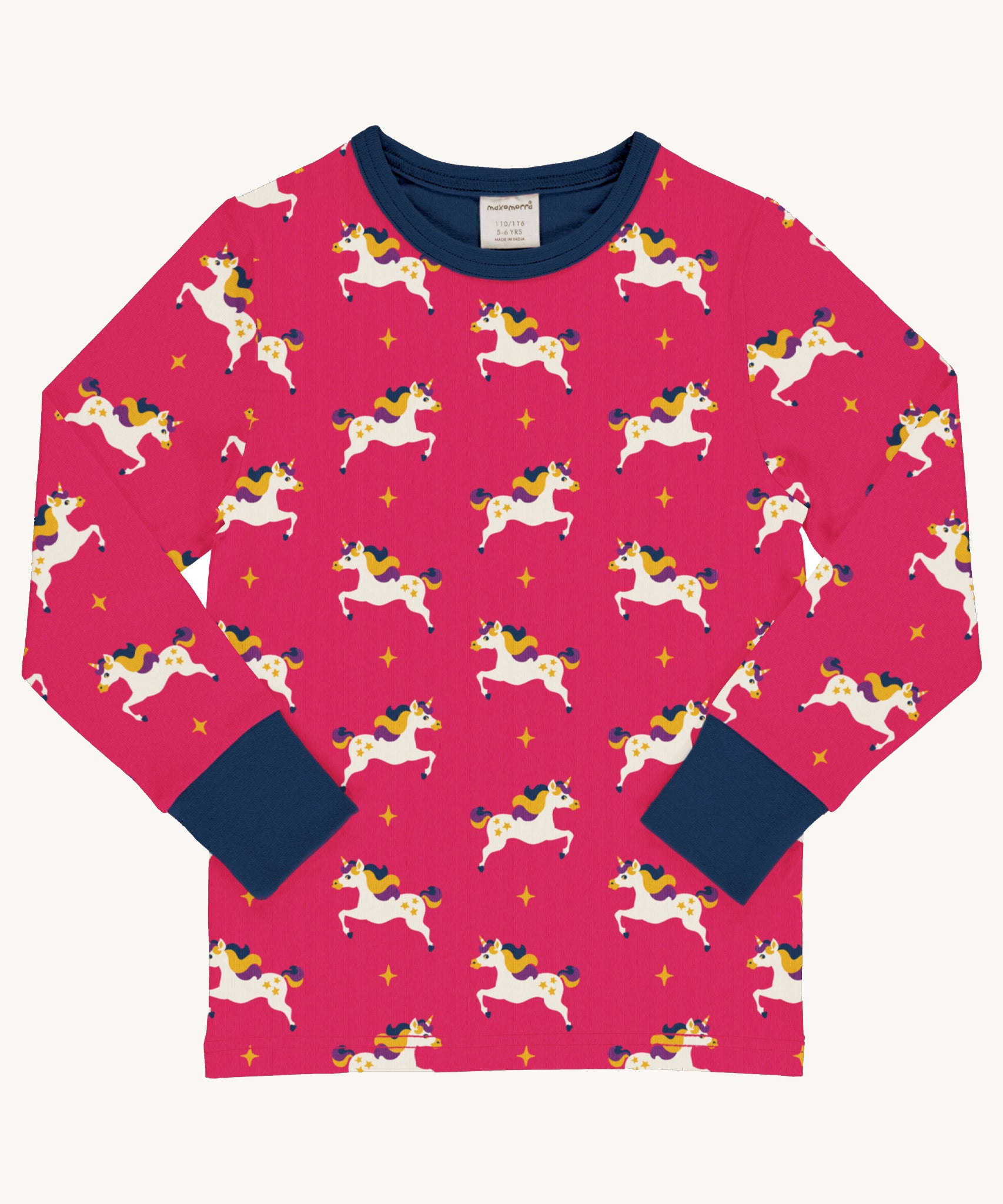 Maxomorra Unicorn Long Sleeve Top on a plain background. 