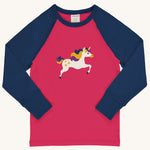 Maxomorra Unicorn Raglan Long Sleeve Top on a plain background. 