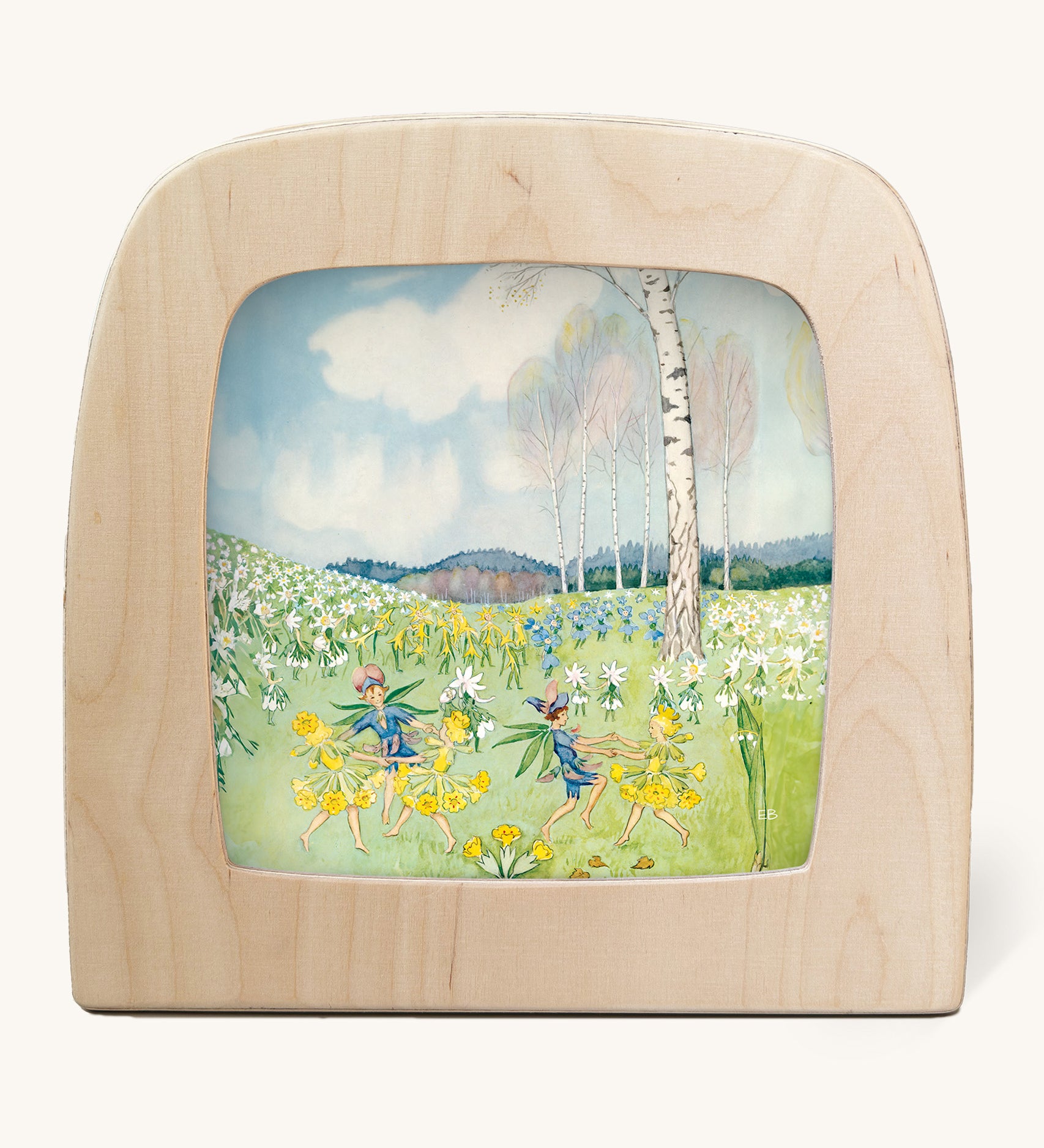 Toverlux StoryLux Silhouette Sets, Around The Year by Elsa Beskow. The image shows the May illustration inside a magic lamp, on a cream background