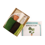 The Makerss - Monstera Plant Small Needle Felt Kit Contents. Including felt, felting needles, pipe cleaners, small ceramic pot, instructions and guide