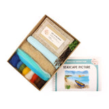 The Makerss - Seascape Picture Needle Felt Kit Contents. Includes Felting needles, felt, needle felt instructions and guide
