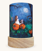 The Mother Moon illustration by Het Wol Feetje sat in a Toverlux Magic Lantern base, on a cream background