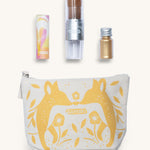 The Namaki Gold Fox Sparkling Pouch, showing the pouch underneath the make up