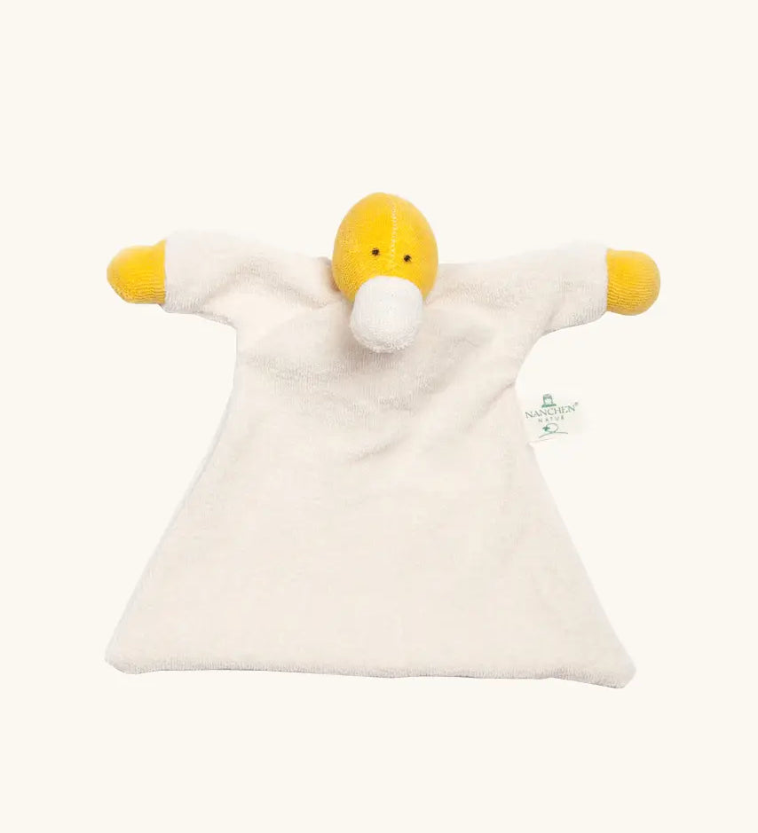 Nanchen baby duck comforter with a soft white terry body and a yellow head and hand