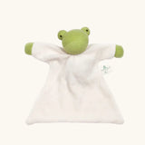 Nanchen baby frog comforter with a soft white terry body and a green head and hands