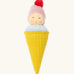 Nanchen ice cream rattle doll soft toy. Showing cone with 2 scoops of ice cream with a cute face and a cherry on top